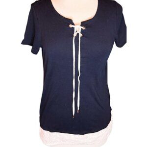 Tommy Hilfiger MSRP $79 NEW Crochet Hem Lace Short Sleeve Top Stretch MED